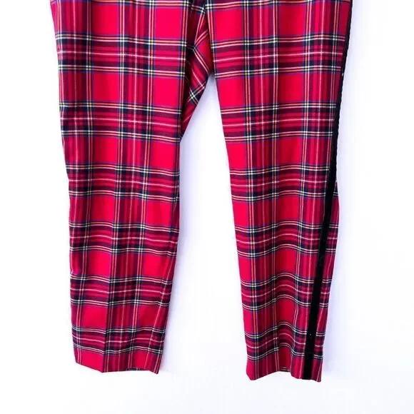 NWT Talbots Red Mountain Plaid Black Velvet Stripe Slim Ankle Pant Size 12P